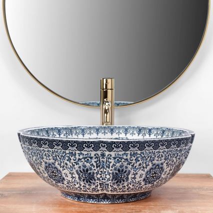 REA-U5666 - Lavabo sobre encimera VIVIEN Ø 42,5 cm cerámica/diseño ornamental