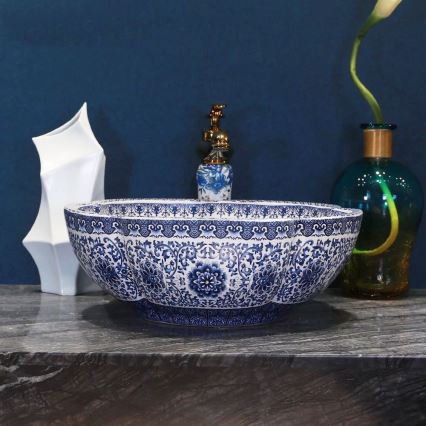 REA-U5666 - Lavabo sobre encimera VIVIEN Ø 42,5 cm cerámica/diseño ornamental