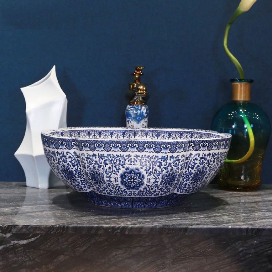 REA-U5666 - Lavabo sobre encimera VIVIEN Ø 42,5 cm cerámica/diseño ornamental