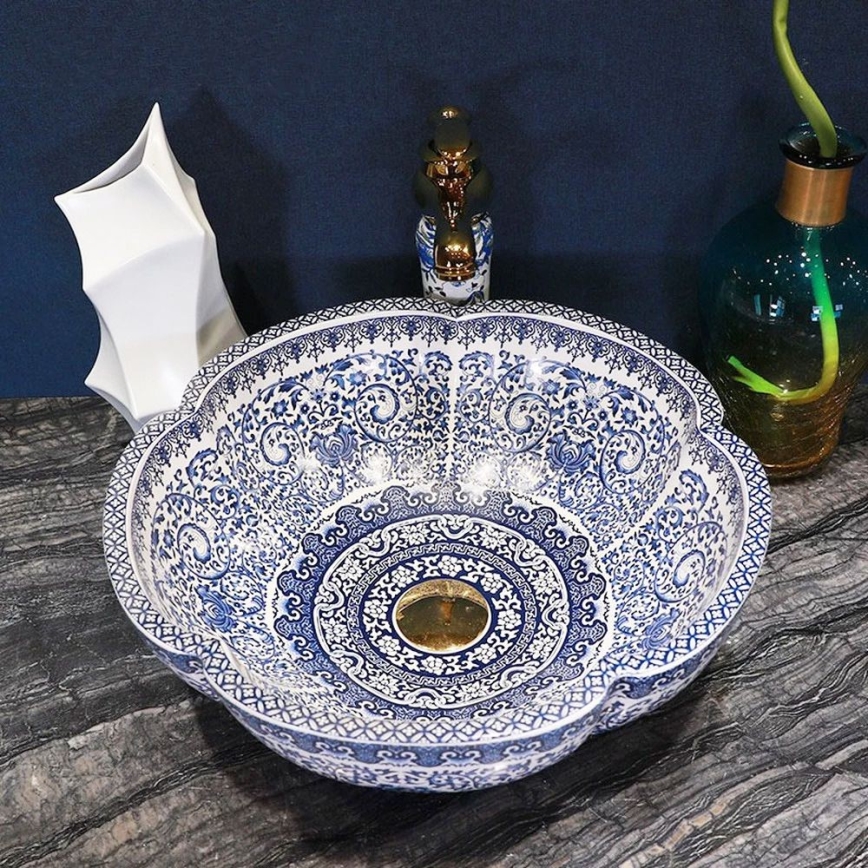REA-U5666 - Lavabo sobre encimera VIVIEN Ø 42,5 cm cerámica/diseño ornamental
