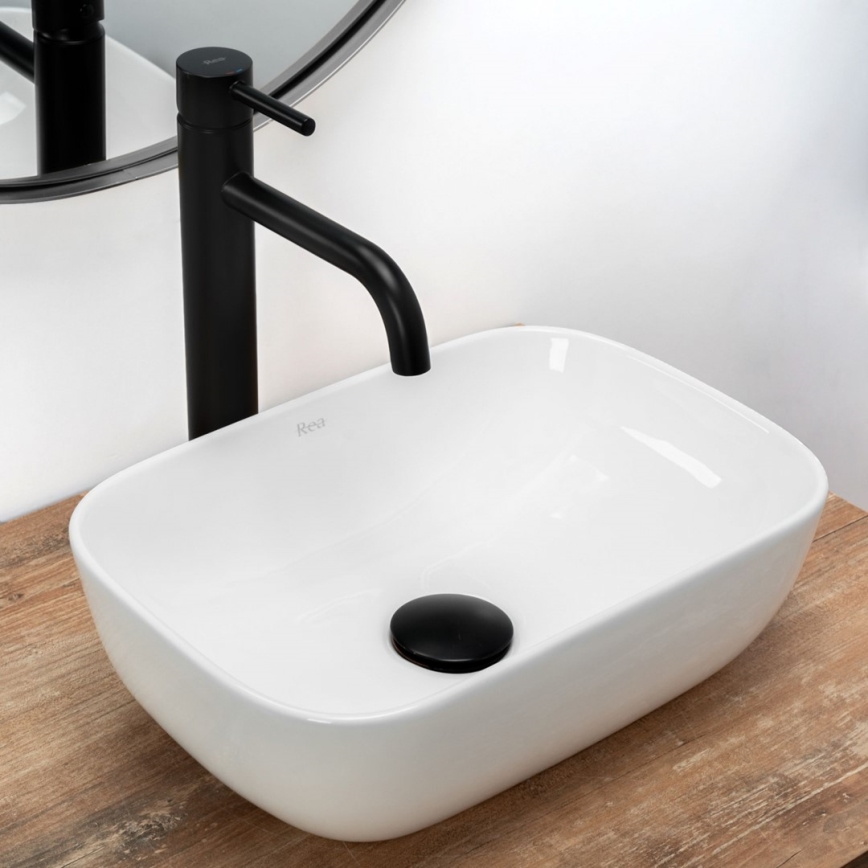 REA-U5667 - Lavabo sobre encimera BELINDA MINI 25 x 36 cm, cerámica, acabado blanco brillante