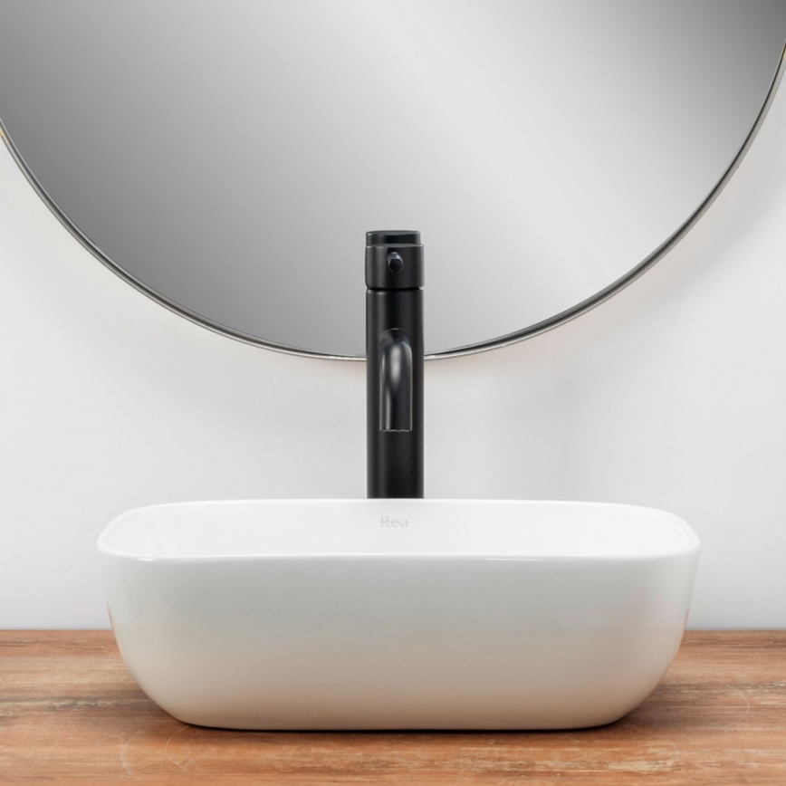 REA-U5667 - Lavabo sobre encimera BELINDA MINI 25 x 36 cm, cerámica, acabado blanco brillante
