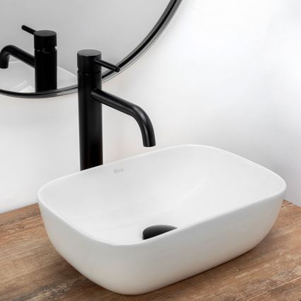 REA-U5667 - Lavabo sobre encimera BELINDA MINI 25 x 36 cm, cerámica, acabado blanco brillante