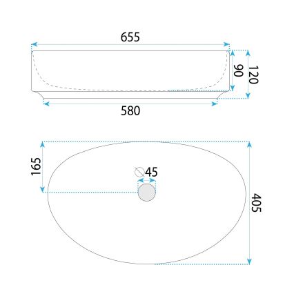 REA-U6371 - Lavabo sobre encimera JOANA 40,5x65,5 cm cerámica/blanco brillante