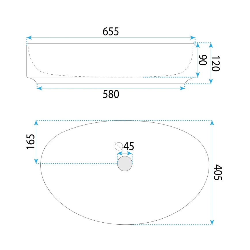 REA-U6371 - Lavabo sobre encimera JOANA 40,5x65,5 cm cerámica/blanco brillante