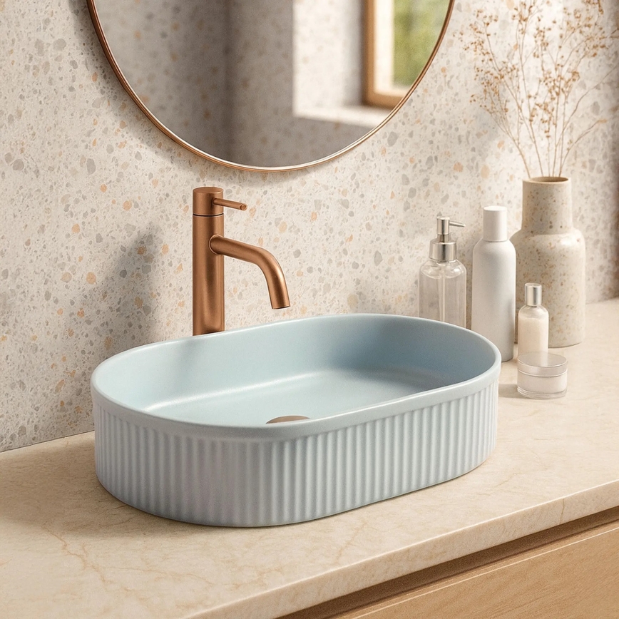 REA-U6375 - Lavabo sobre encimera VANDA 31x49 cm cerámica/azul mate