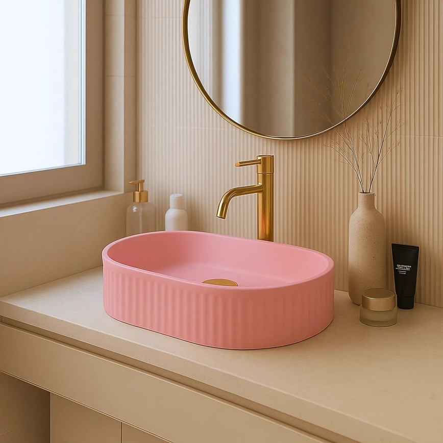 REA-U6376 - Lavabo sobre encimera VANDA 31x49 cm, cerámica/rosa mate