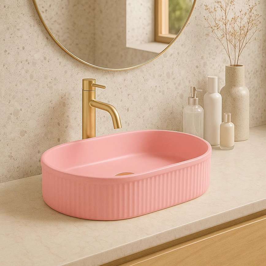 REA-U6376 - Lavabo sobre encimera VANDA 31x49 cm, cerámica/rosa mate