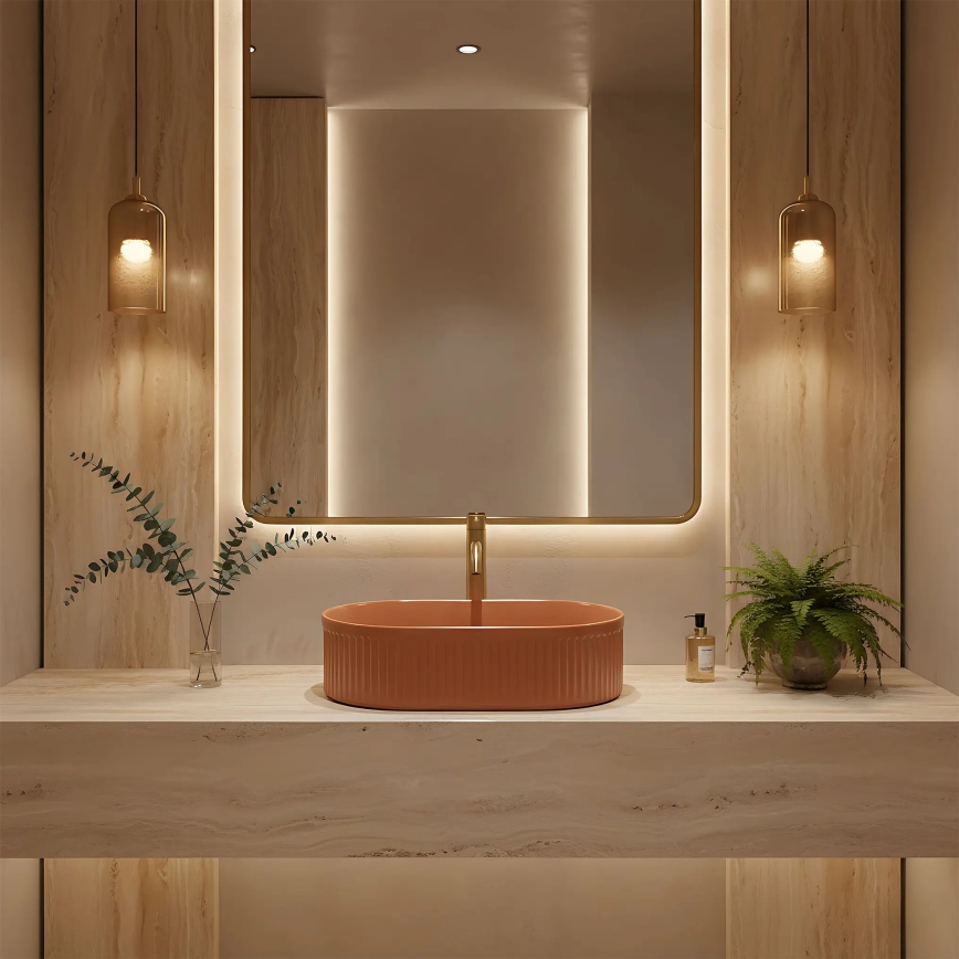 REA-U6377 - Lavabo sobre encimera VANDA 31x49 cm cerámica/naranja