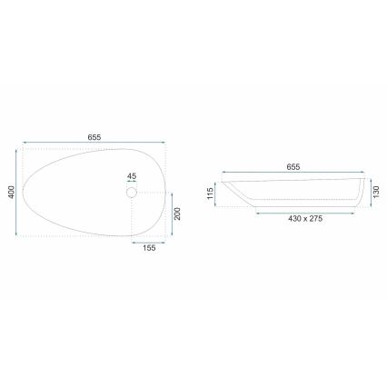 REA-U6501 - Lavabo sobre encimera GRETA 40x65,5 cm cerámica/efecto piedra