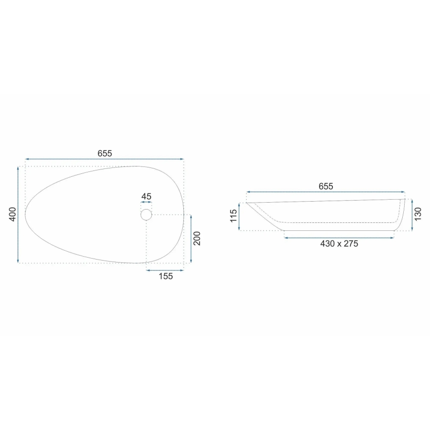 REA-U6501 - Lavabo sobre encimera GRETA 40x65,5 cm cerámica/efecto piedra