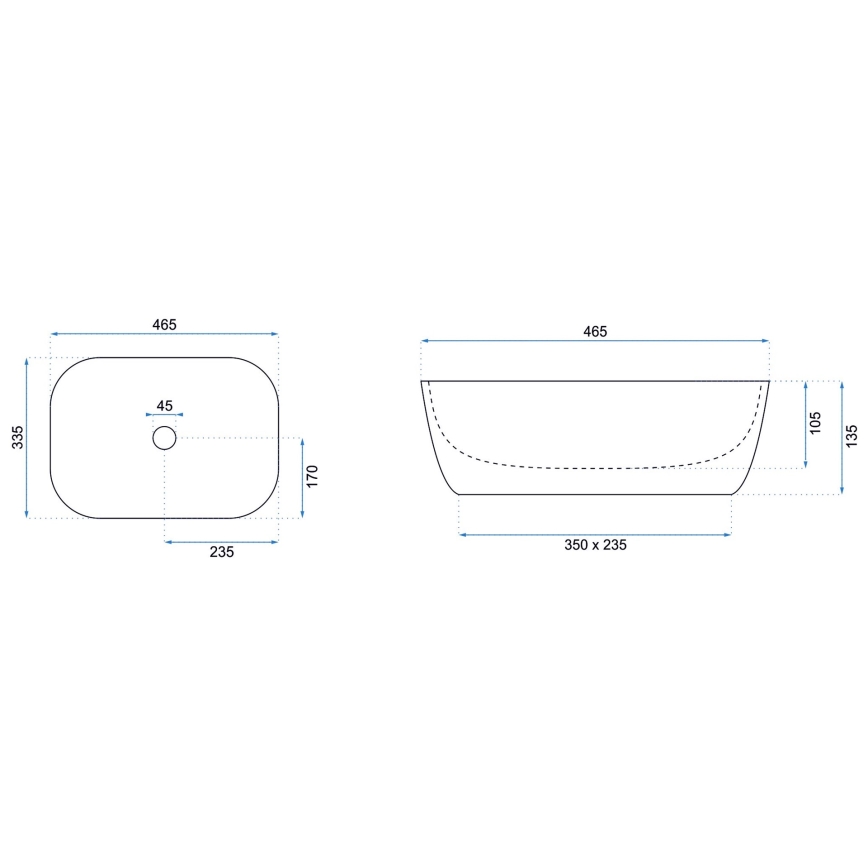 REA-U6521 - Lavabo de sobreencimera BELINDA 33,5x46,5 cm cerámica/blanco brillante