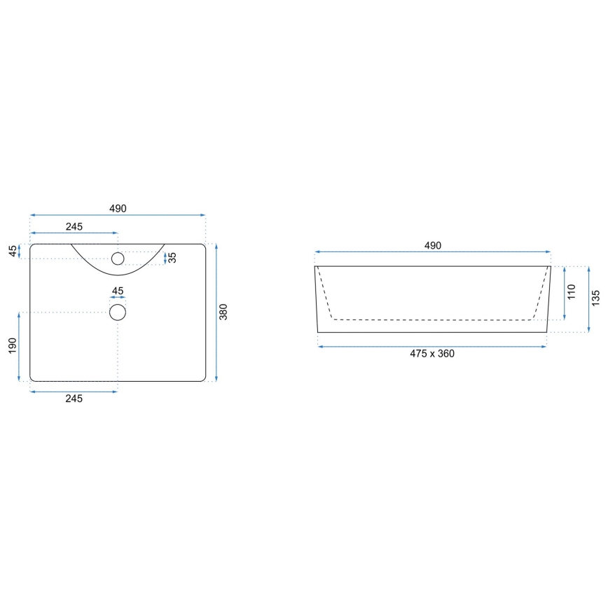 REA-U6524 - Lavabo sobre encimera KELLY 38x49 cm cerámica/blanco brillante