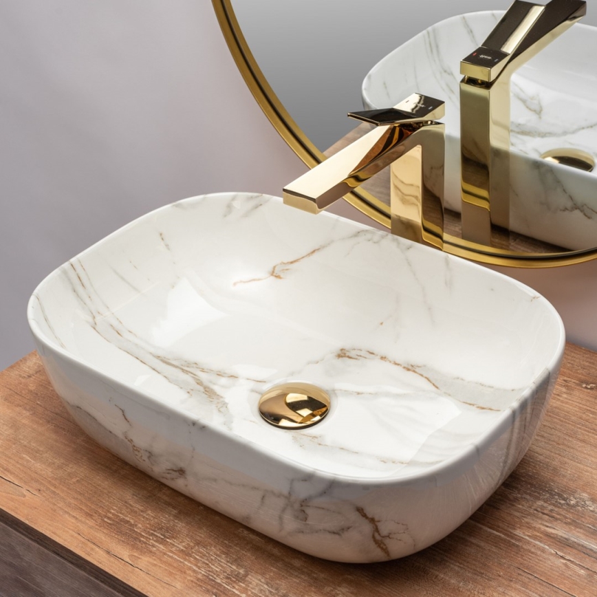 REA-U6596 - Lavabo sobre encimera BELINDA 33,5x46,5 cm cerámica/efecto mármol