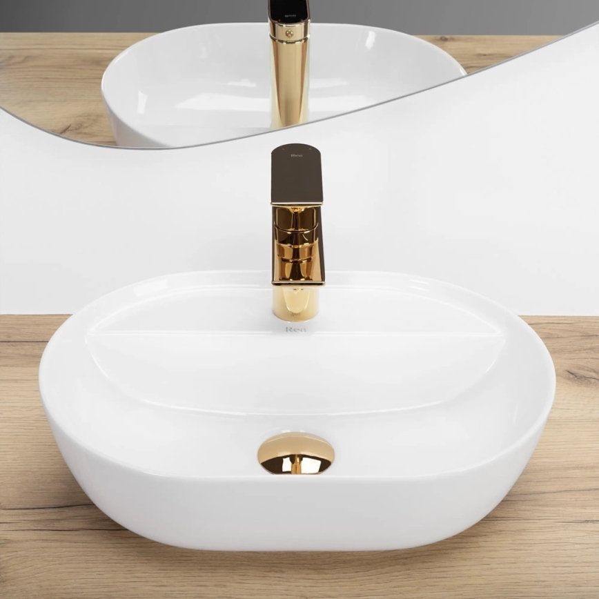 REA-U6617 - Lavabo sobre encimera AURA 30 x 42 cm, cerámica, blanco brillante