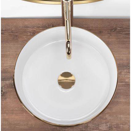 REA-U6630 - Lavabo sobre encimera SAMI Ø 36 cm cerámica/blanco/oro cepillado