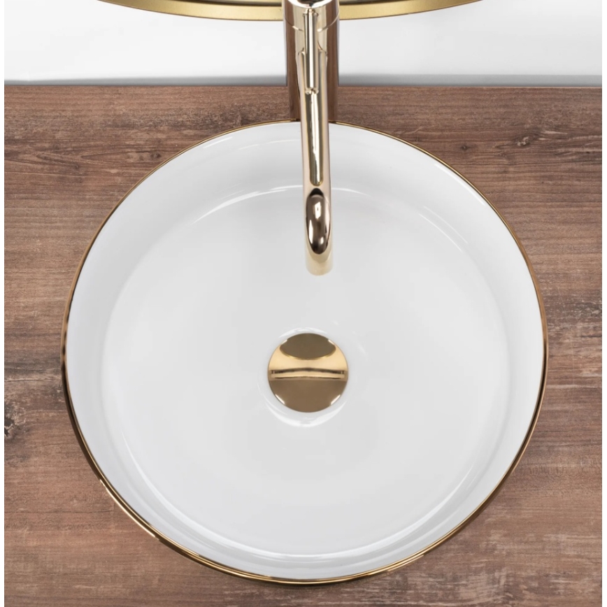 REA-U6630 - Lavabo sobre encimera SAMI Ø 36 cm cerámica/blanco/oro cepillado