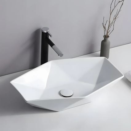 REA-U6643 - Lavabo para encimera VEGAS 37x57 cm cerámica/blanco brillante