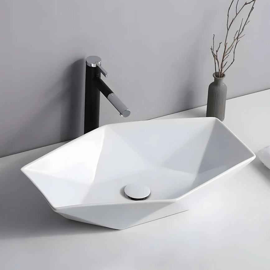 REA-U6643 - Lavabo para encimera VEGAS 37x57 cm cerámica/blanco brillante