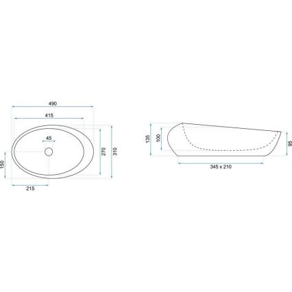 REA-U6649 - Lavabo sobre encimera ROXY 31x49 cm cerámica/efecto piedra