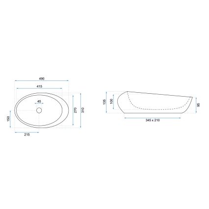 REA-U6651 - Lavabo para encimera ROXY 31x49 cm cerámica/gris/imitación de piedra