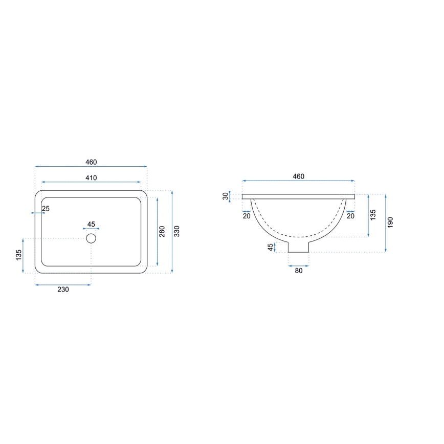 REA-U6653 - Lavabo empotrado ADELA 33x46 cm cerámica/blanco brillante
