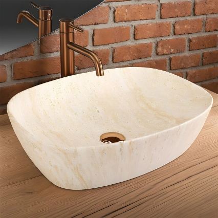 REA-U6689 - Lavabo sobre encimera FREJA 39,5x51 cm cerámica/beige/efecto piedra