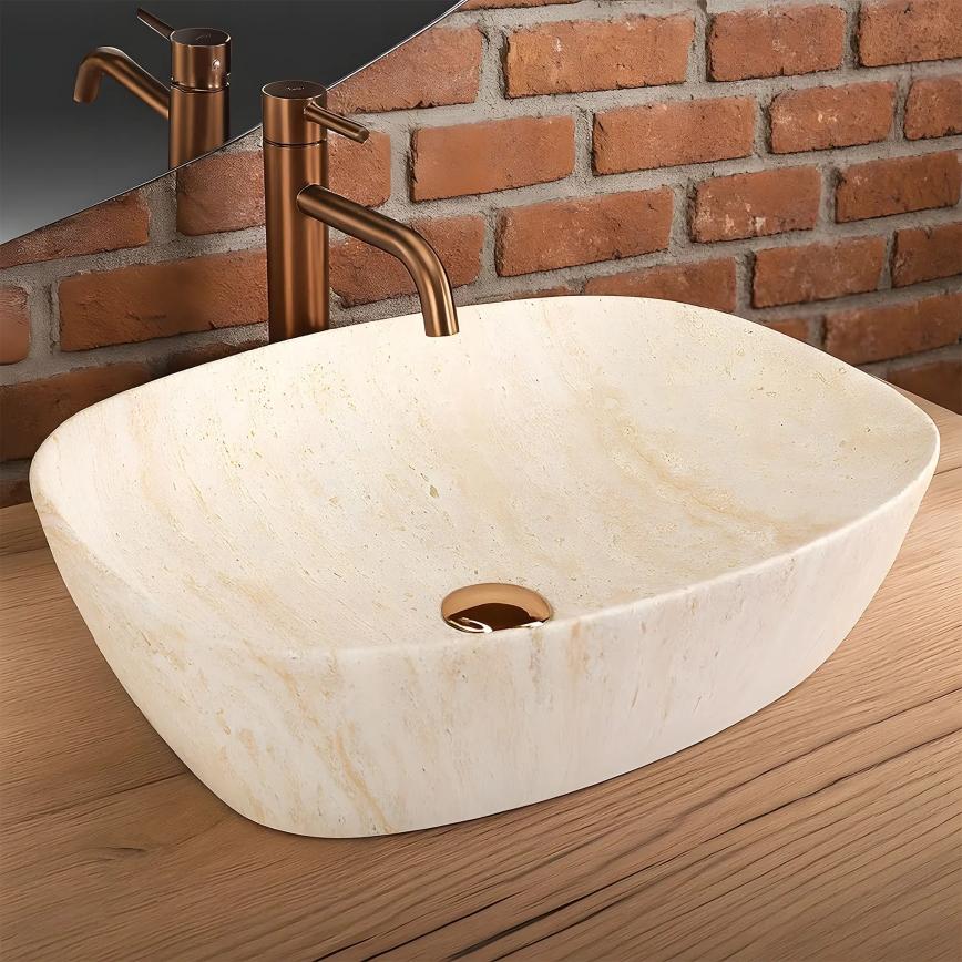 REA-U6689 - Lavabo sobre encimera FREJA 39,5x51 cm cerámica/beige/efecto piedra