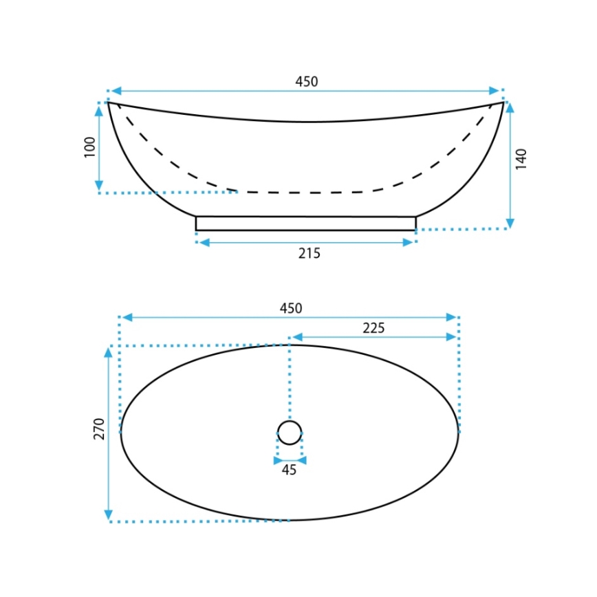 REA-U6802 - Lavabo sobre encimera KATE 27x45 cm cerámica/blanco brillante