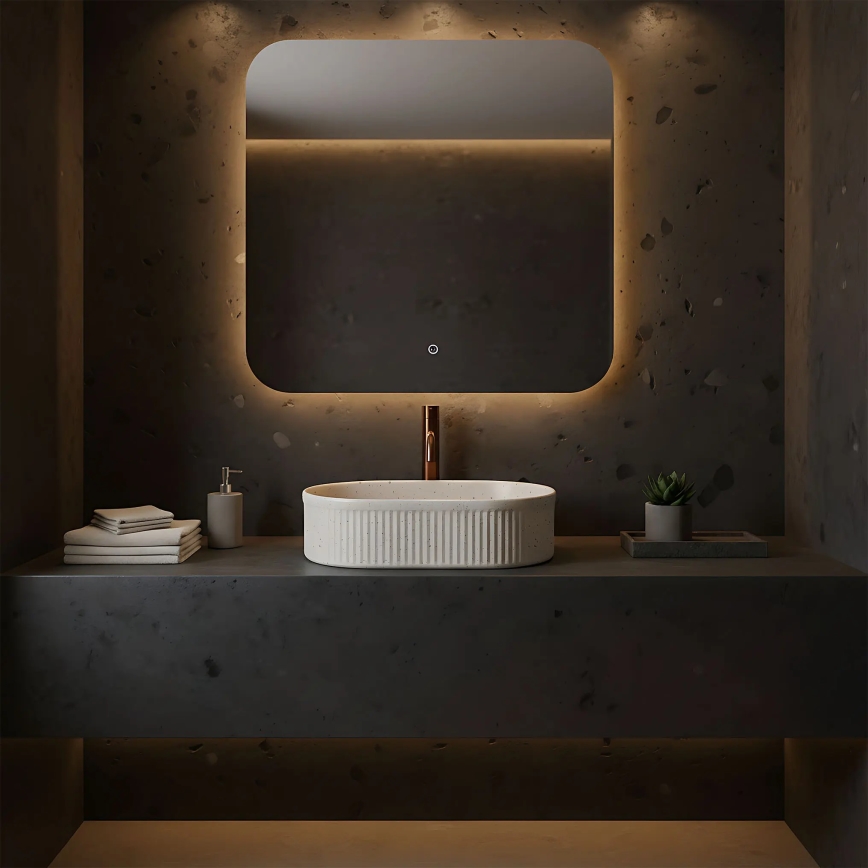 REA-U7342 - Lavabo sobre encimera VANDA 31x49 cm cerámica/beige/imitación de piedra