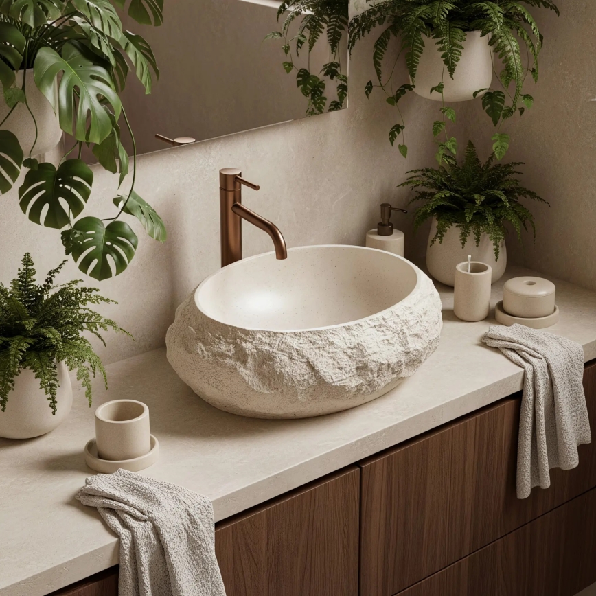 REA-U7347 - Lavabo sobre encimera MIKA 38x50 cm beige/imitación de piedra