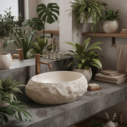 REA-U7347 - Lavabo sobre encimera MIKA 38x50 cm beige/imitación de piedra