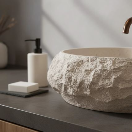 REA-U7347 - Lavabo sobre encimera MIKA 38x50 cm beige/imitación de piedra