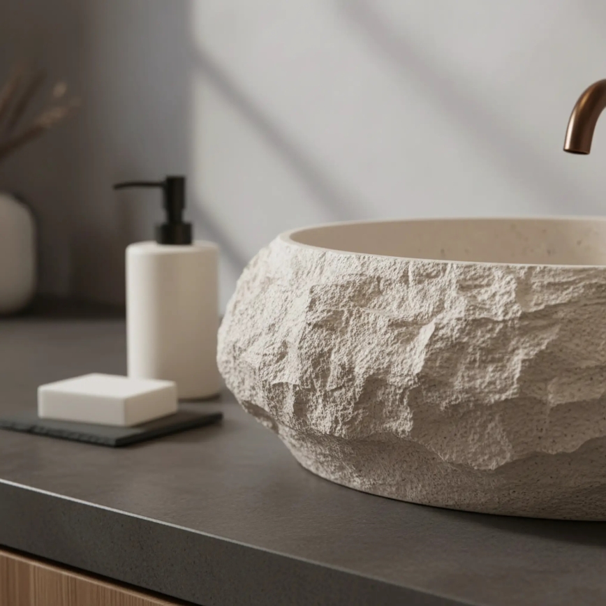 REA-U7347 - Lavabo sobre encimera MIKA 38x50 cm beige/imitación de piedra