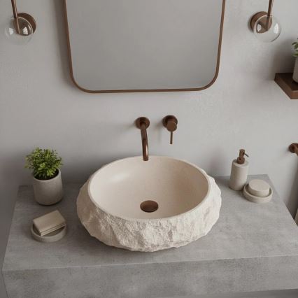 REA-U7347 - Lavabo sobre encimera MIKA 38x50 cm beige/imitación de piedra