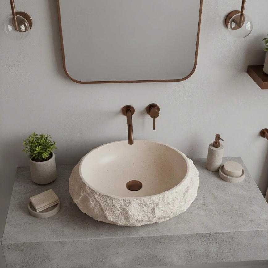 REA-U7347 - Lavabo sobre encimera MIKA 38x50 cm beige/imitación de piedra