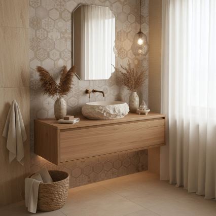 REA-U7347 - Lavabo sobre encimera MIKA 38x50 cm beige/imitación de piedra