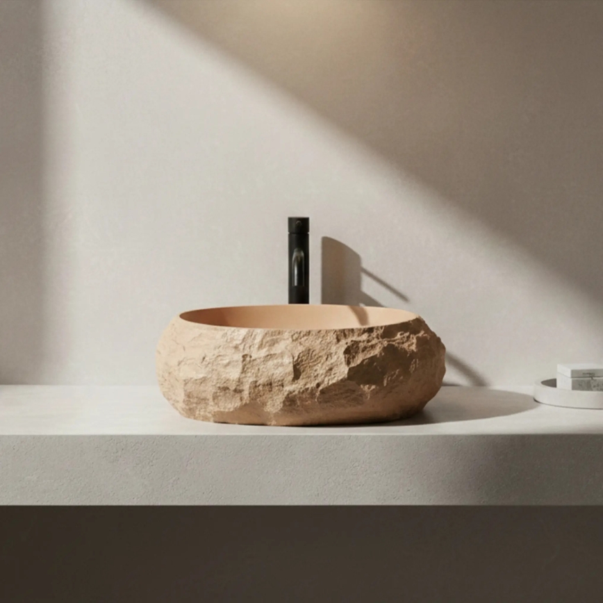 REA-U7348 - Lavabo sobre encimera MIKA 38x50 cm naranja/beige efecto piedra