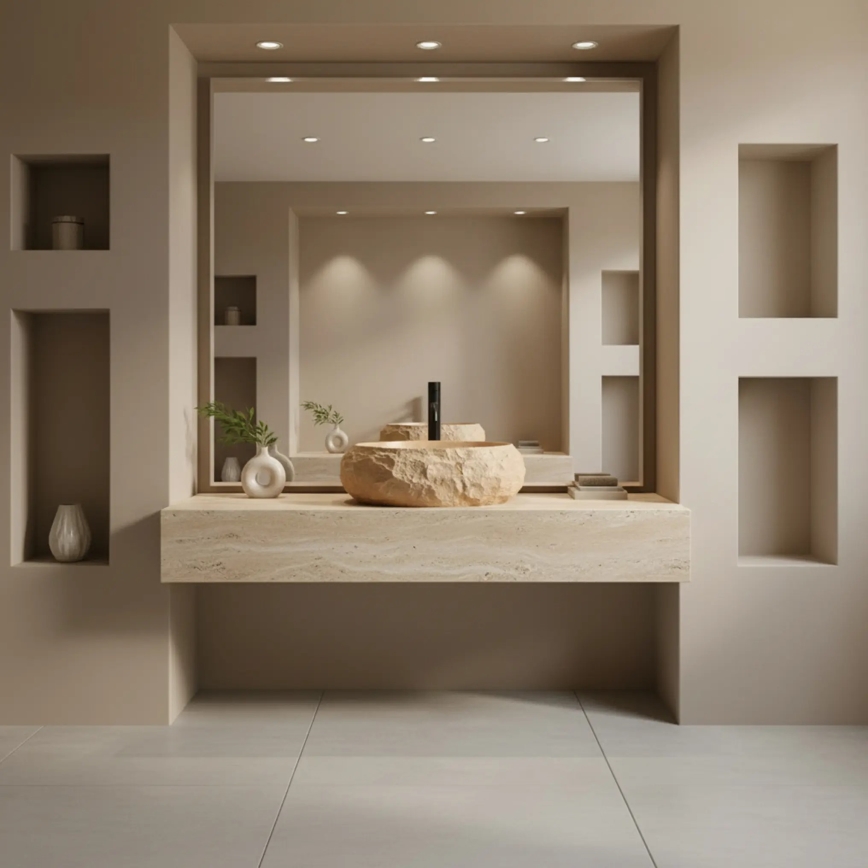 REA-U7348 - Lavabo sobre encimera MIKA 38x50 cm naranja/beige efecto piedra