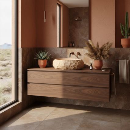 REA-U7348 - Lavabo sobre encimera MIKA 38x50 cm naranja/beige efecto piedra