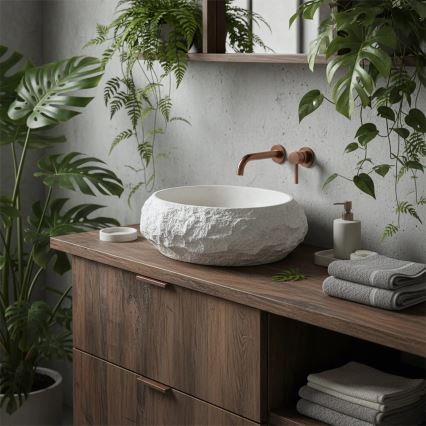 REA-U7350 - Lavabo sobre encimera MIKA 38x50 cm blanco/efecto piedra