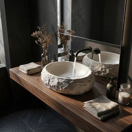 REA-U7350 - Lavabo sobre encimera MIKA 38x50 cm blanco/efecto piedra