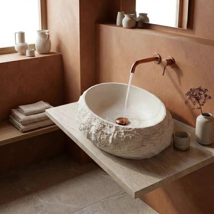 REA-U7350 - Lavabo sobre encimera MIKA 38x50 cm blanco/efecto piedra