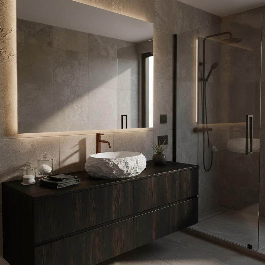 REA-U7350 - Lavabo sobre encimera MIKA 38x50 cm blanco/efecto piedra