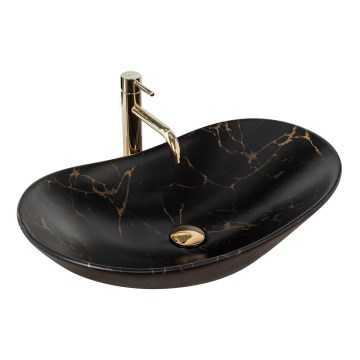 REA-U7478 - Lavabo sobre encimera ROYAL 36x62 cm cerámica/negro/efecto mármol