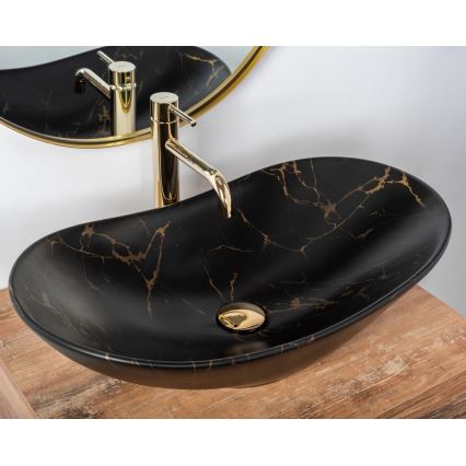 REA-U7478 - Lavabo sobre encimera ROYAL 36x62 cm cerámica/negro/efecto mármol