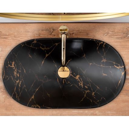 REA-U7478 - Lavabo sobre encimera ROYAL 36x62 cm cerámica/negro/efecto mármol