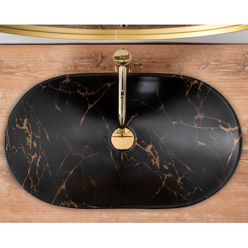 REA-U7478 - Lavabo sobre encimera ROYAL 36x62 cm cerámica/negro/efecto mármol