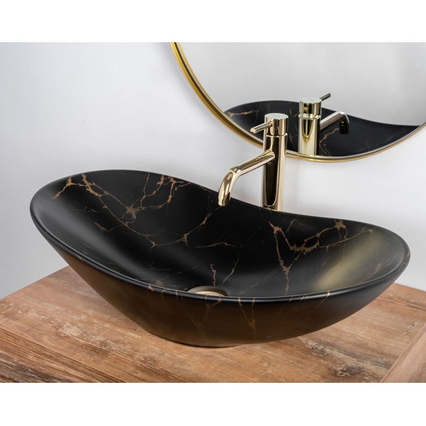 REA-U7478 - Lavabo sobre encimera ROYAL 36x62 cm cerámica/negro/efecto mármol