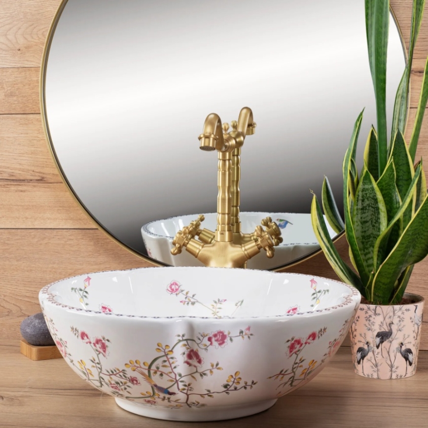 REA-U7504 - Lavabo sobre encimera FELICIA Ø 42,5 cm cerámica/motivo floral